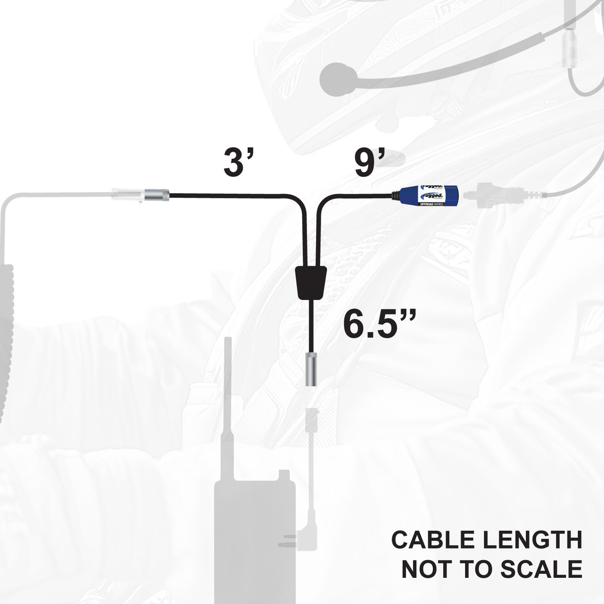 Universal RUGGED communication car harness with 8 foot helmet cable and 3 foot push to talk lead.