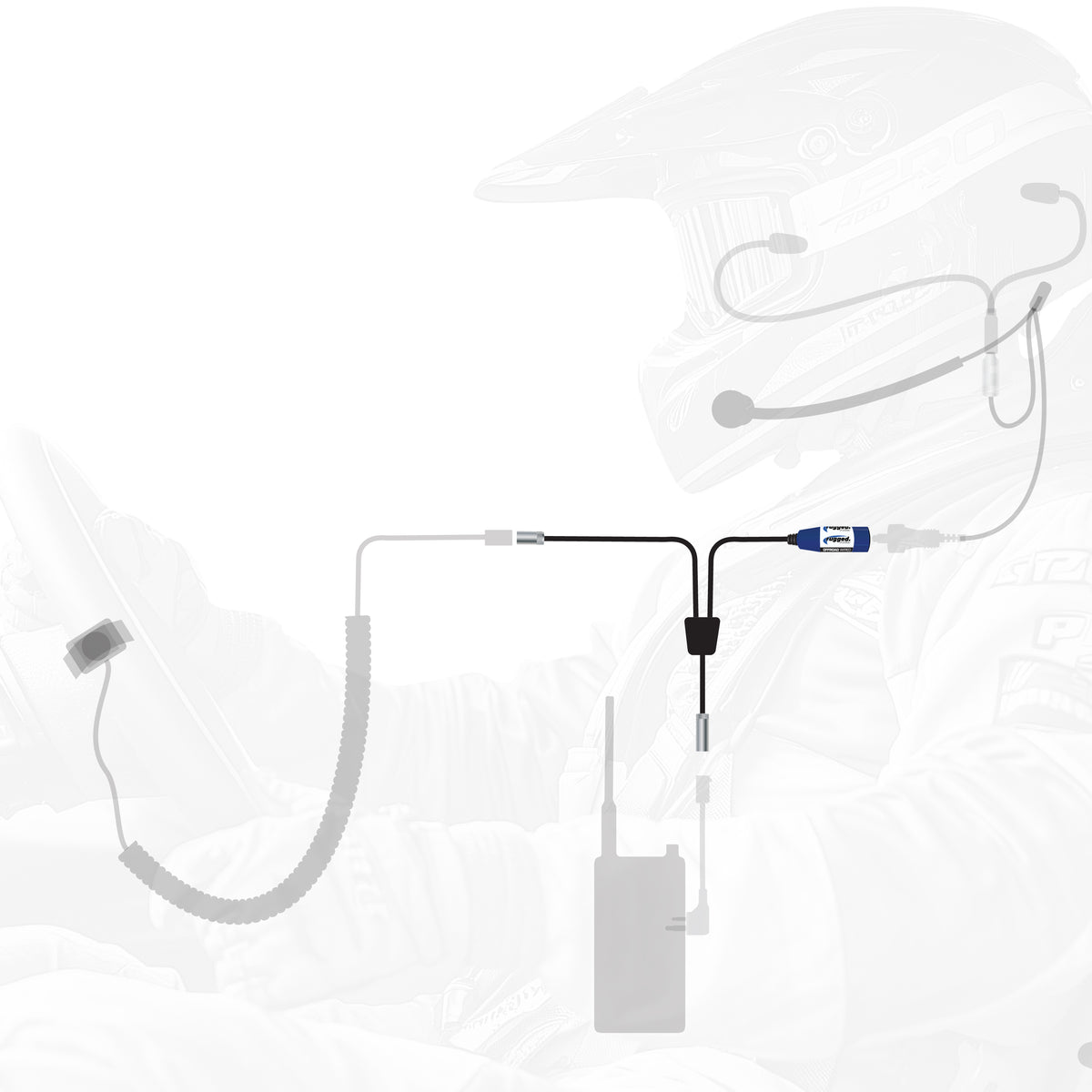 Universal RUGGED communication car harness with 8 foot helmet cable and 3 foot push to talk lead.