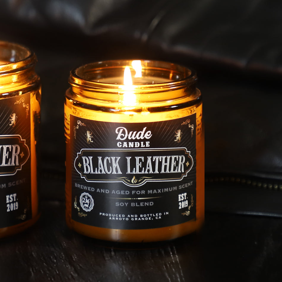Dude Candle - Black Leather Scented Candle