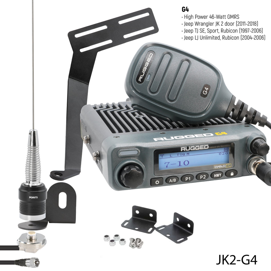 Jeep Wrangler TJ, LJ, JK, JKU and Rubicon Two-Way GMRS Mobile Radio Kit