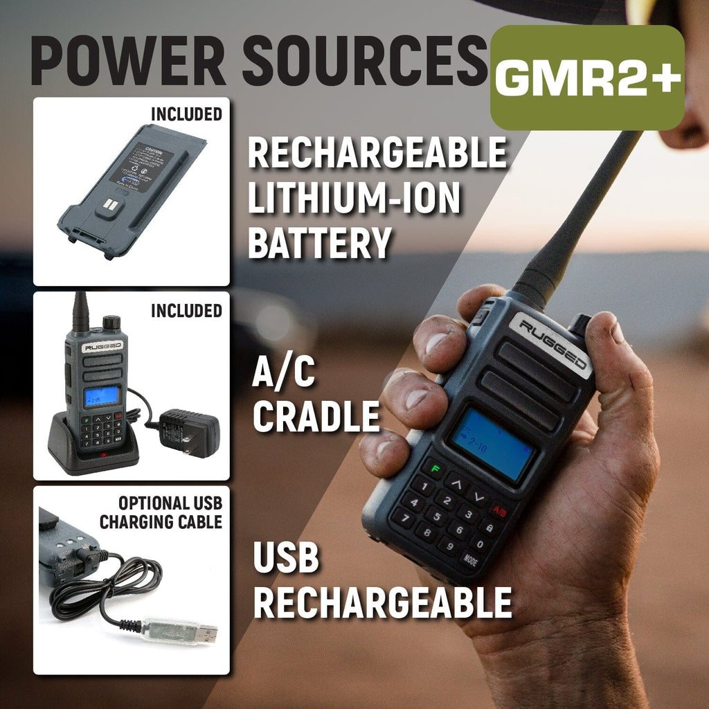 2 PACK - Rugged GMR2 PLUS GMRS and FRS Two Way Handheld Radios - Grey