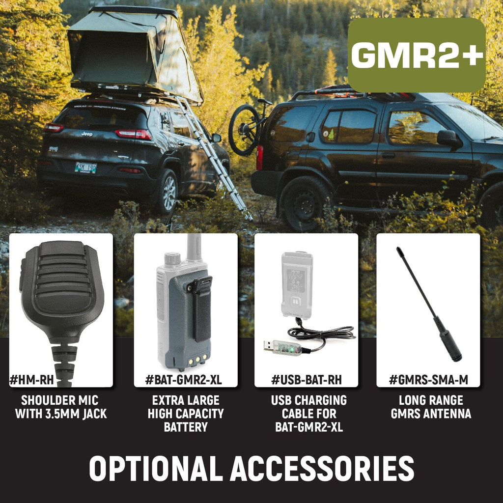 GREAT OUTDOORS PACK - GMR2 GMRS and FRS Two Way Handheld Radios with Lapel Mics and XL Batteries
