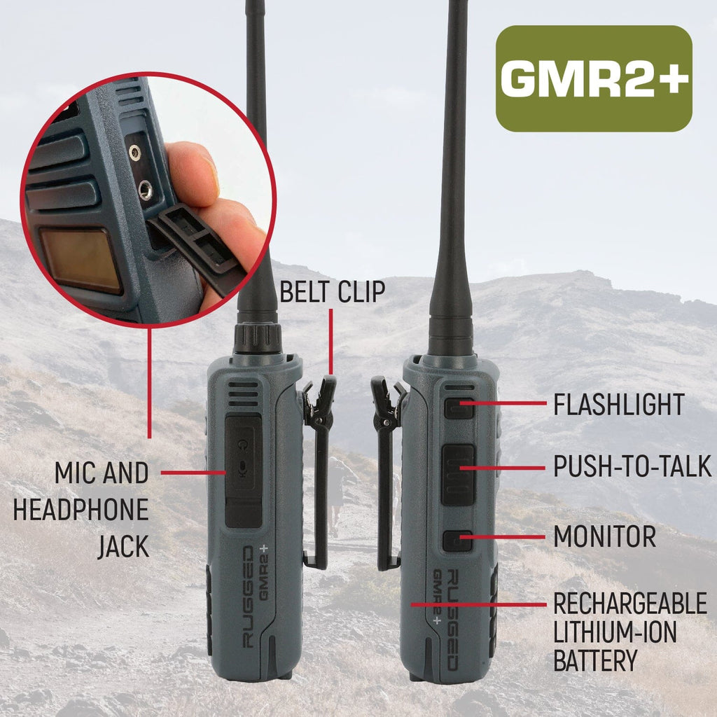 GREAT OUTDOORS PACK - GMR2 GMRS and FRS Two Way Handheld Radios with Lapel Mics and XL Batteries