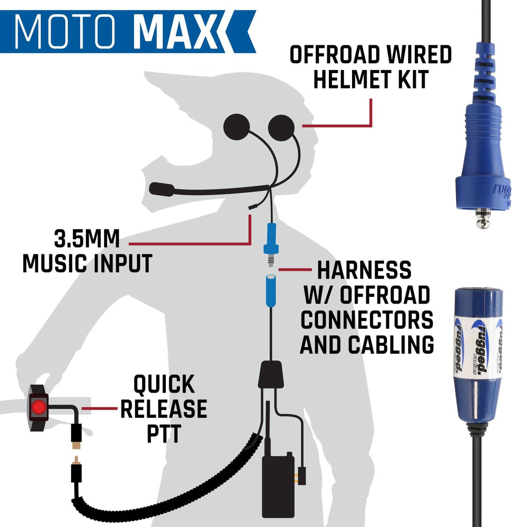 MOTO MAX Kit with Radio, Helmet Kit, Harness, and Handlebar Push-To-Talk
