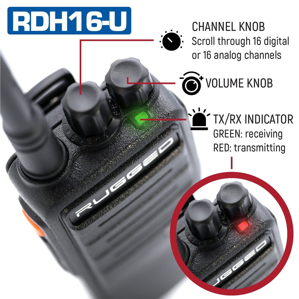 Radio Walkie Talkie Rugged RDH16 UHF Radio Digital y Analogo ESP -By Rugged Radios