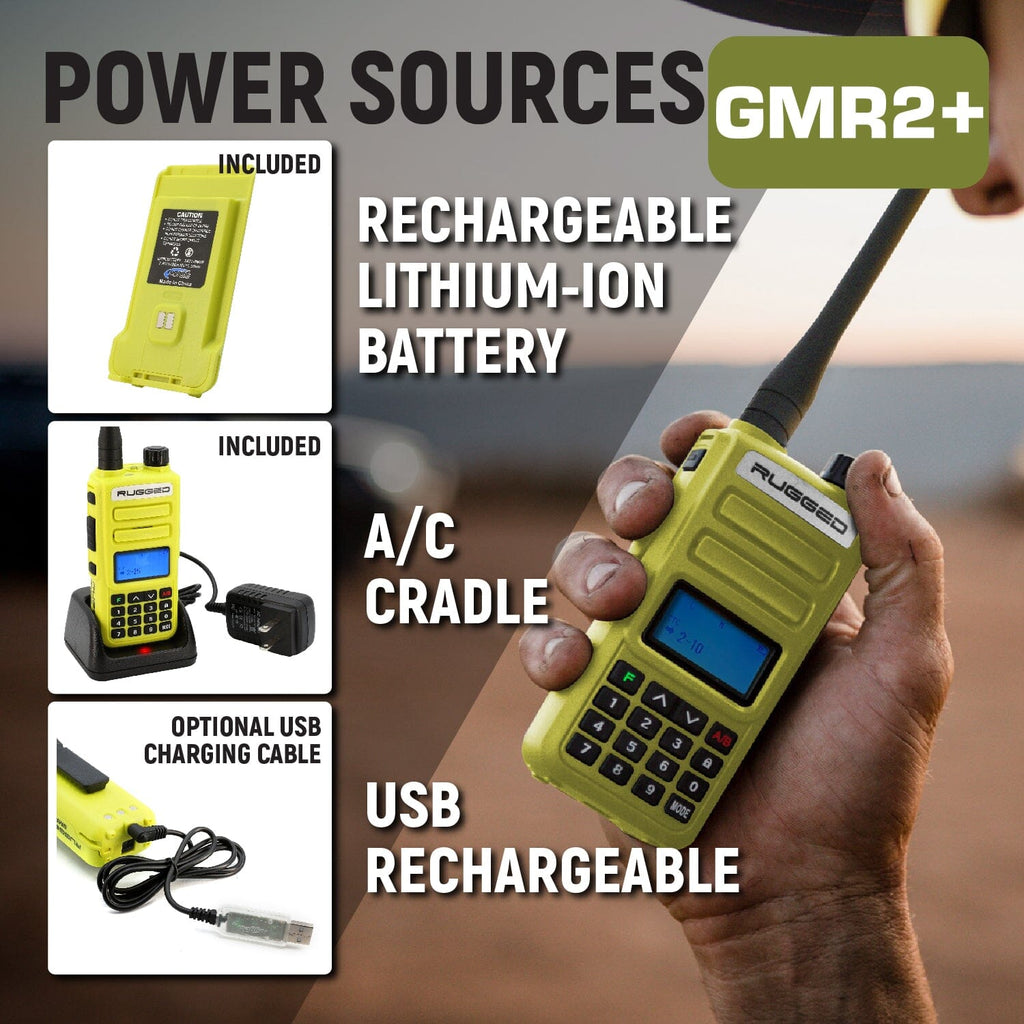 Rugged GMR2 PLUS GMRS and FRS Two Way Handheld Radio - High Visibility Safety Yellow