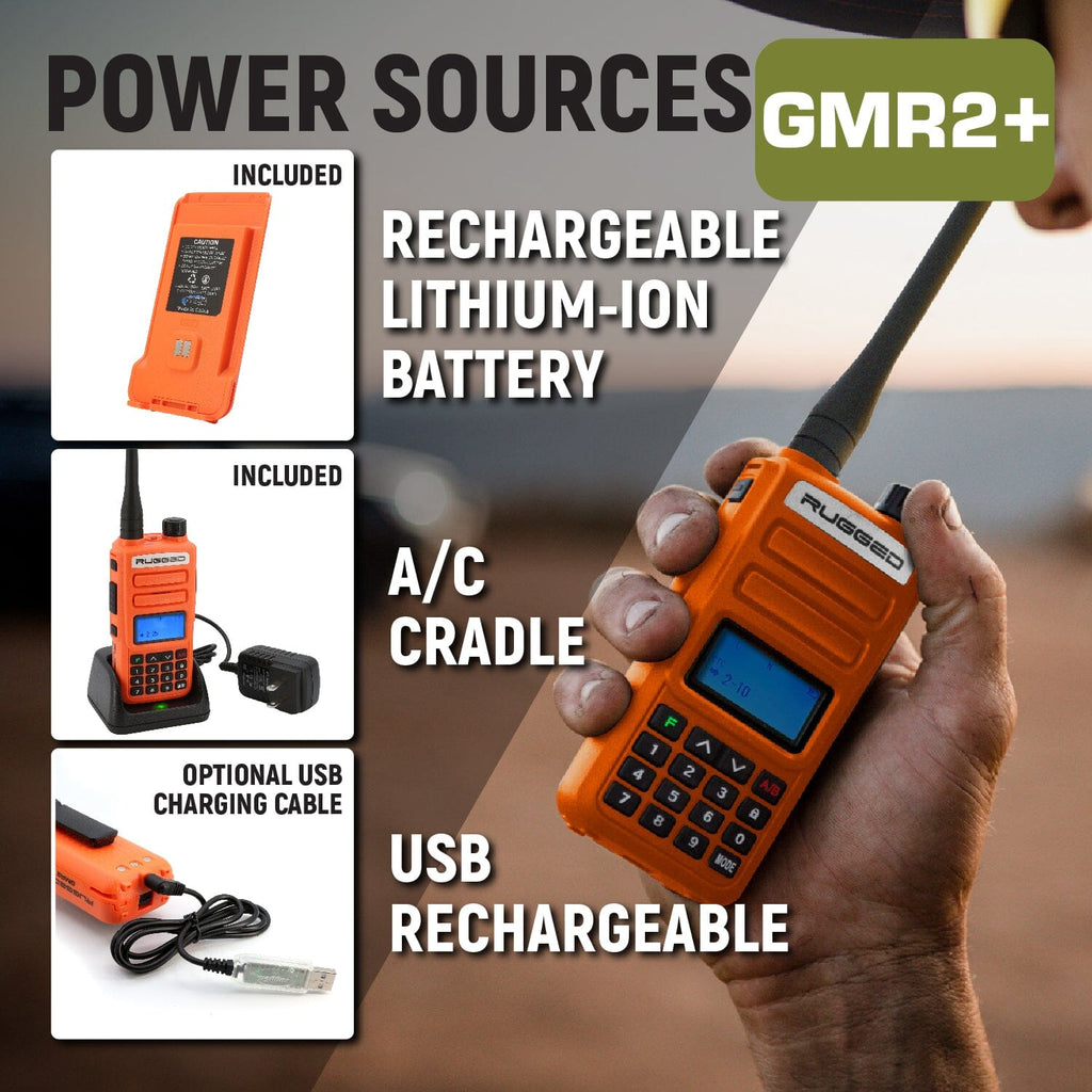 Rugged GMR2 PLUS GMRS and FRS Two Way Handheld Radio - Safety Orange